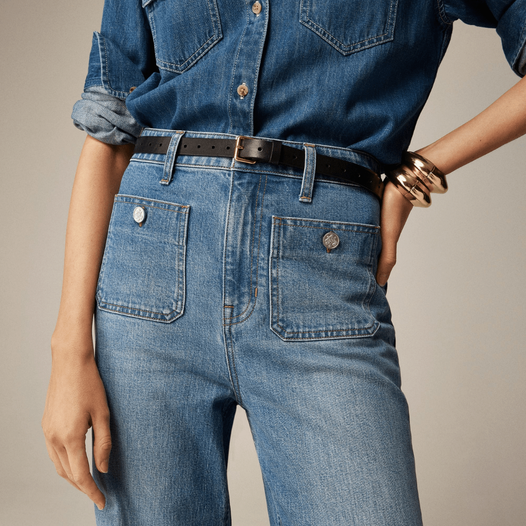 High Waist Patch Pocket Wide Leg Jeans 3