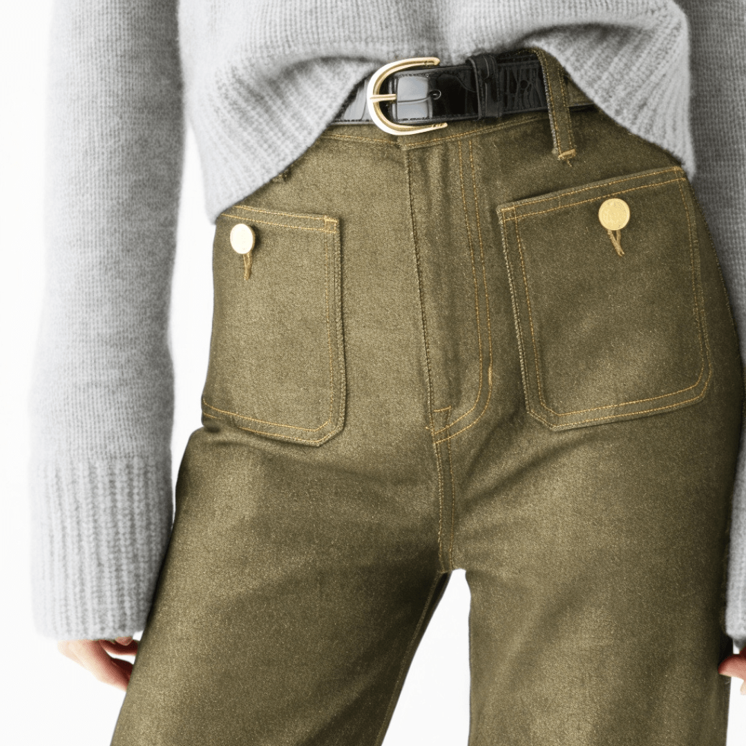High Waist Patch Pocket Wide Leg Jeans 12