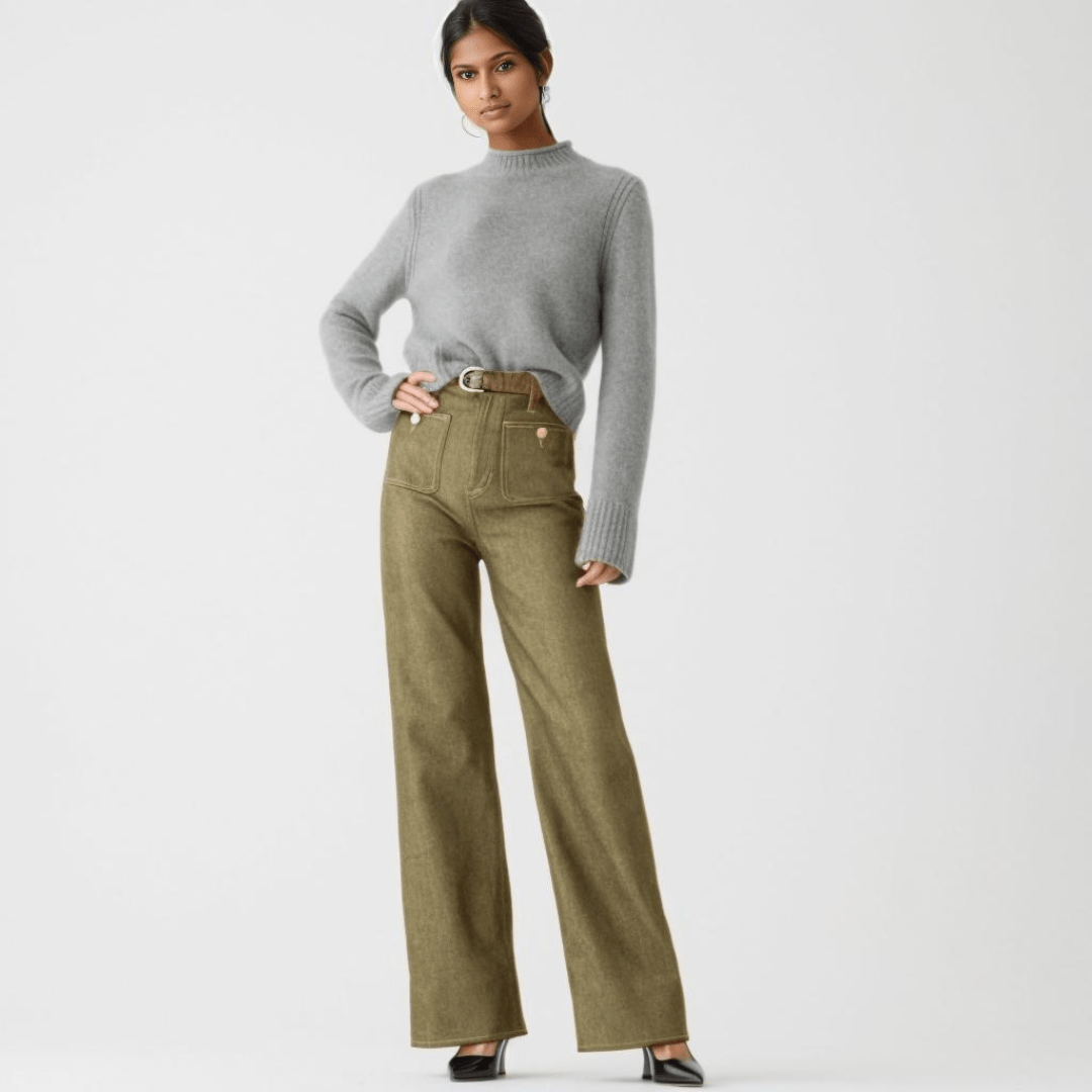 High Waist Patch Pocket Wide Leg Jeans 13