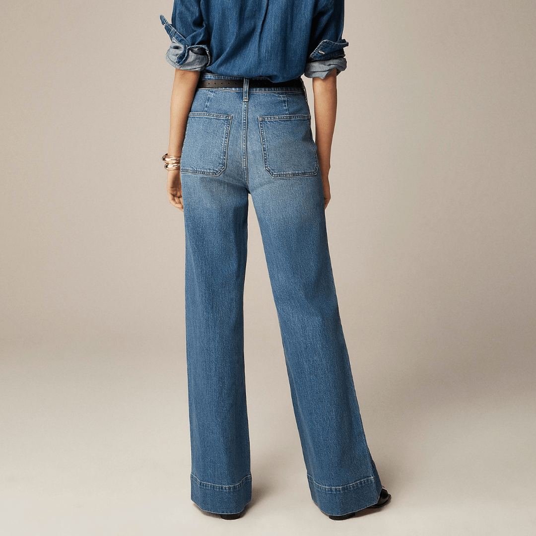 High Waist Patch Pocket Wide Leg Jeans 2