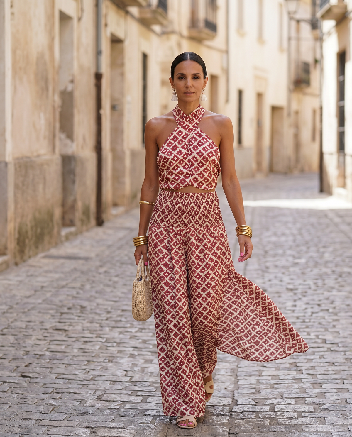 Geometric Print Halter Neck Tiered Maxi Dress 5