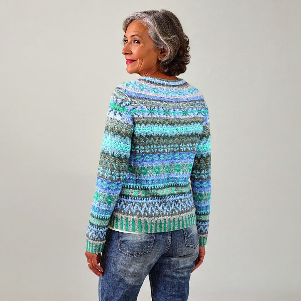 Fair Isle Crew Neck Cable Knit Sweater 3