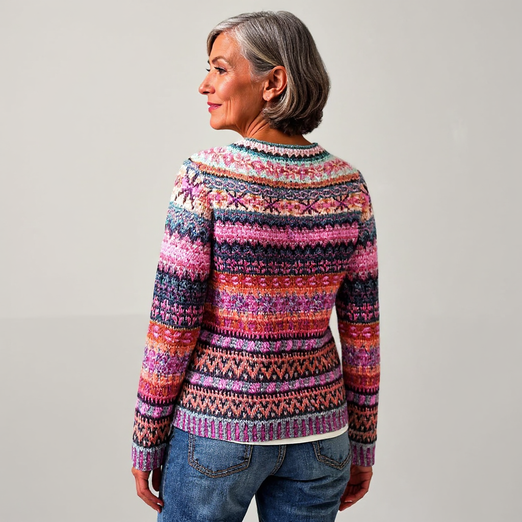 Fair Isle Crew Neck Long Sleeve Knit Sweater 3
