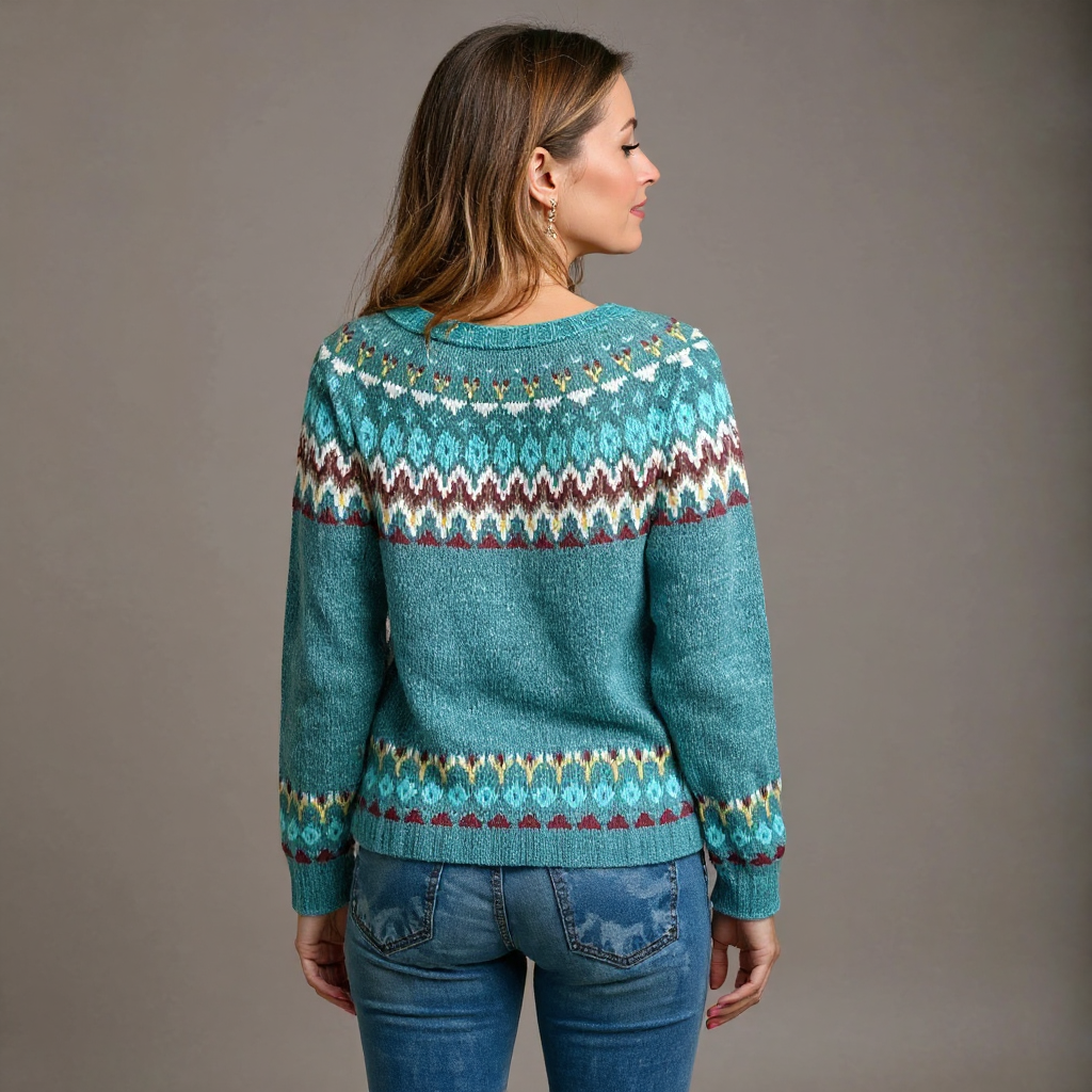 Crew Neck Fair Isle Knit Sweater 3
