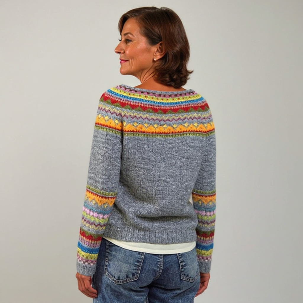 Fair Isle Yoke Crew Neck Knit Sweater 3