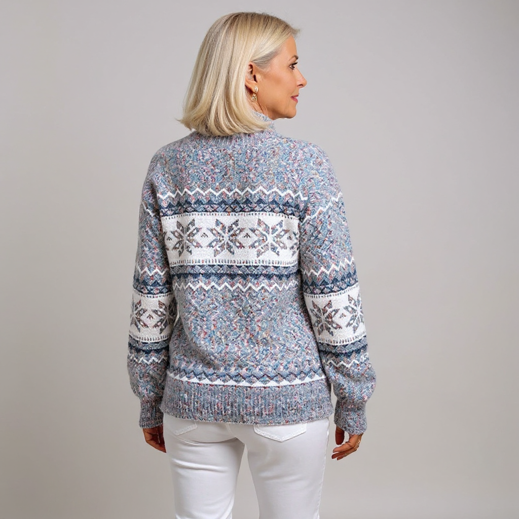 Fair Isle Snowflake Mock Neck Knit Sweater 9