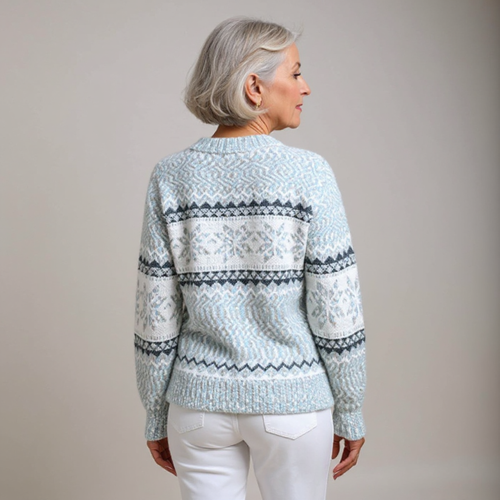 Fair Isle Snowflake Mock Neck Knit Sweater 10