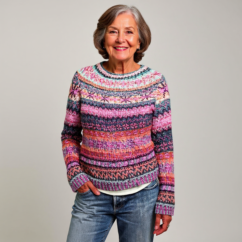 Fair Isle Crew Neck Long Sleeve Knit Sweater