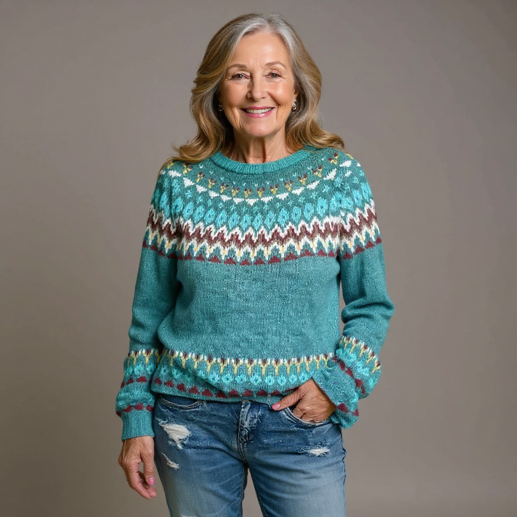 Crew Neck Fair Isle Knit Sweater