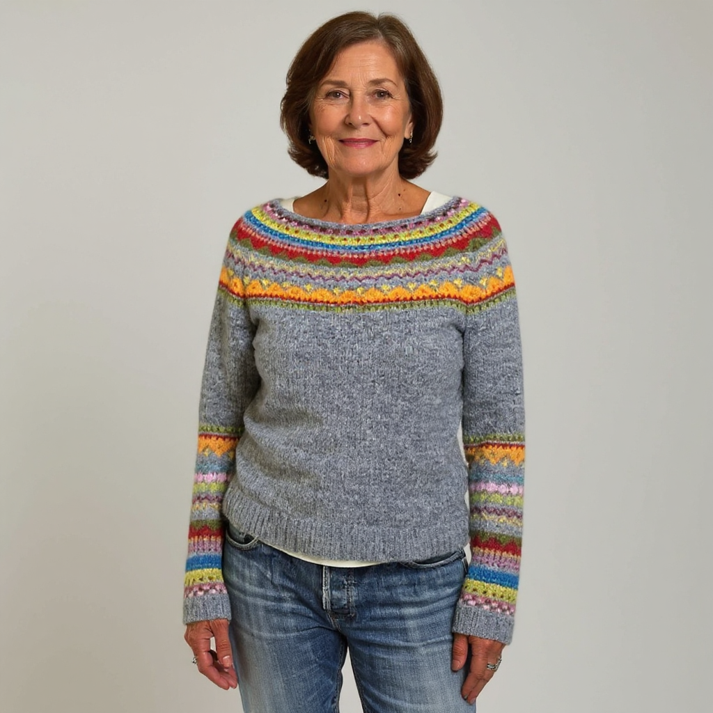 Fair Isle Yoke Crew Neck Knit Sweater