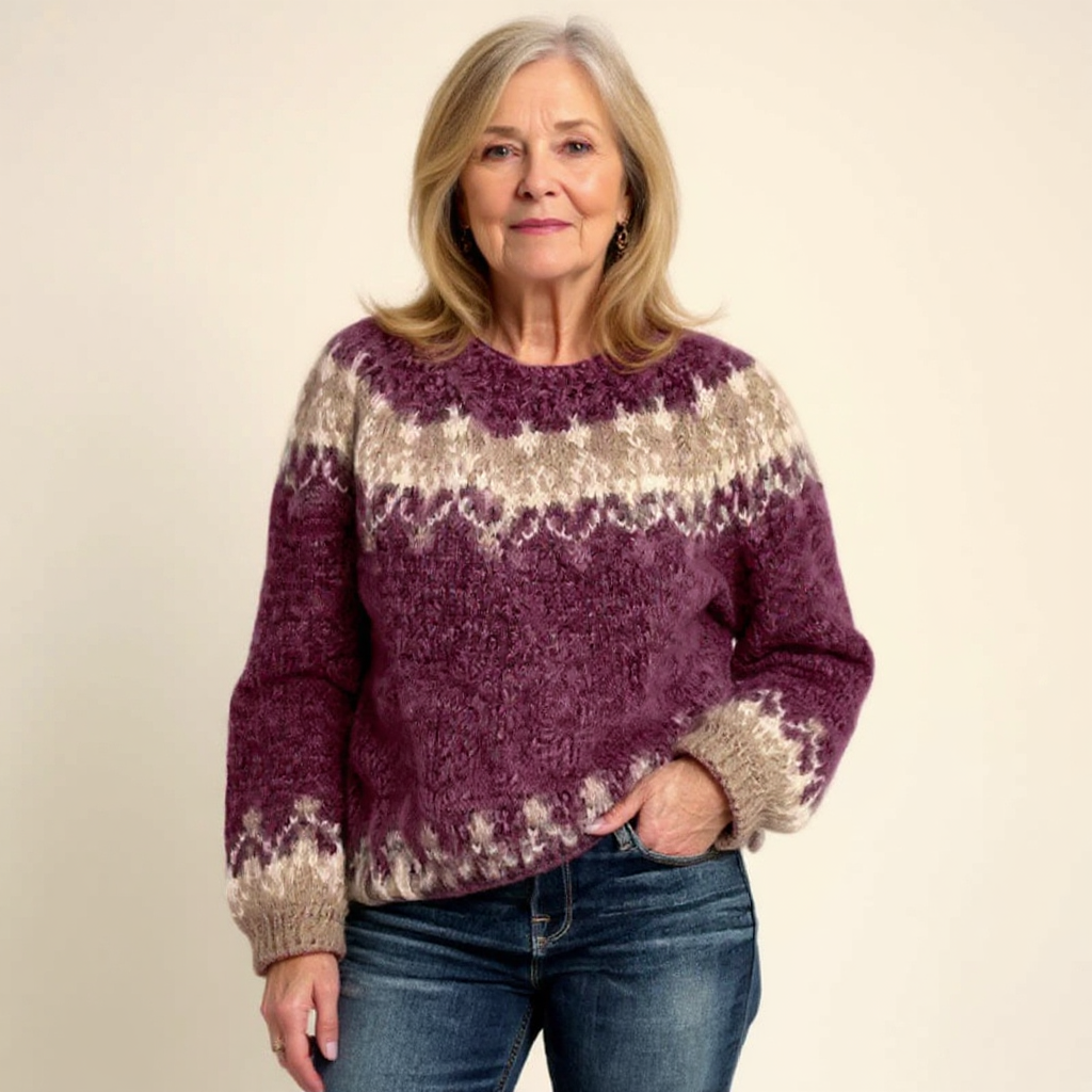 Crew Neck Fair Isle Knit Sweater 7