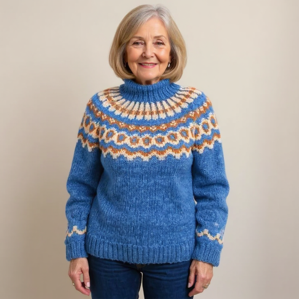 Fair Isle Mock Neck Long Sleeve Knit Sweater 7