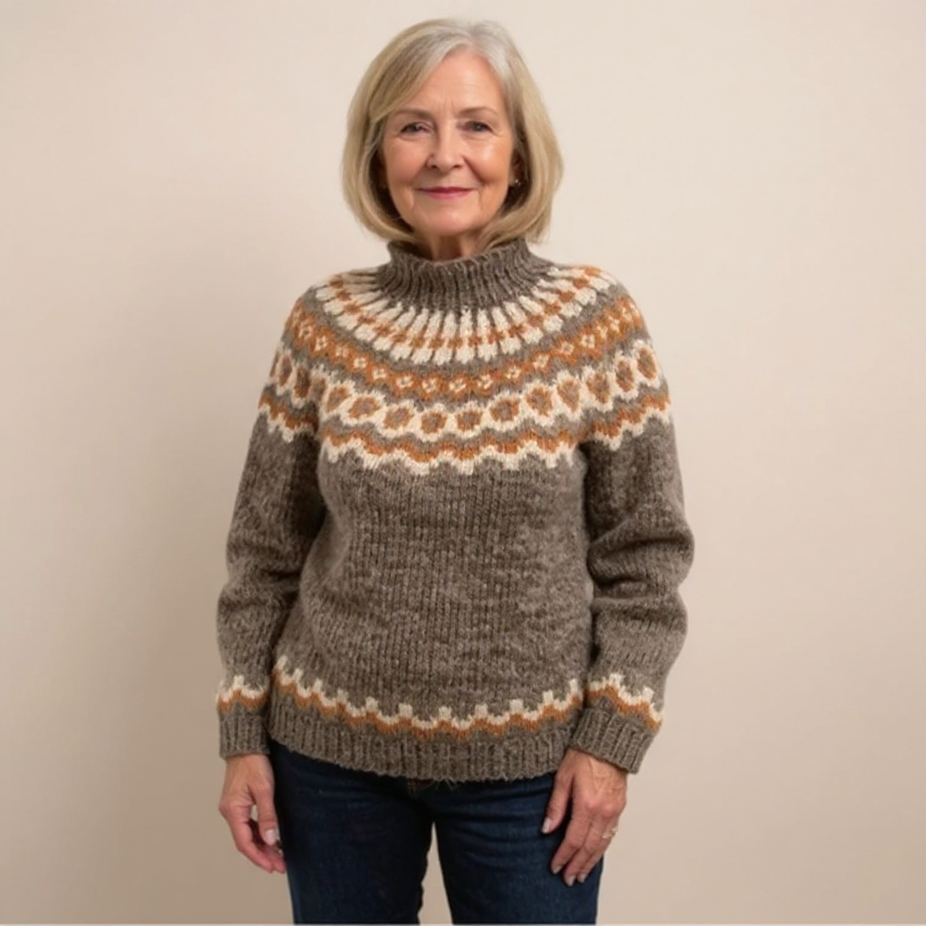 Fair Isle Mock Neck Long Sleeve Knit Sweater 4