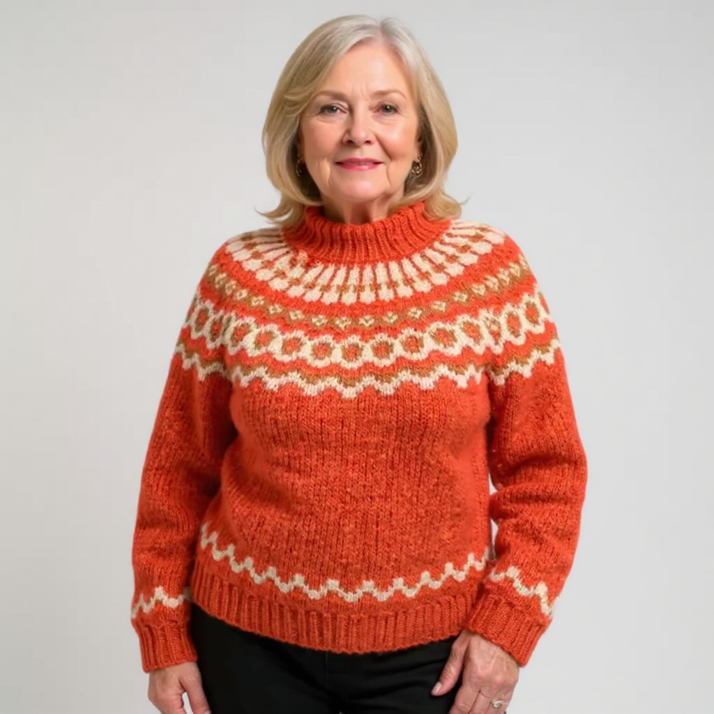 Fair Isle Mock Neck Long Sleeve Knit Sweater 5