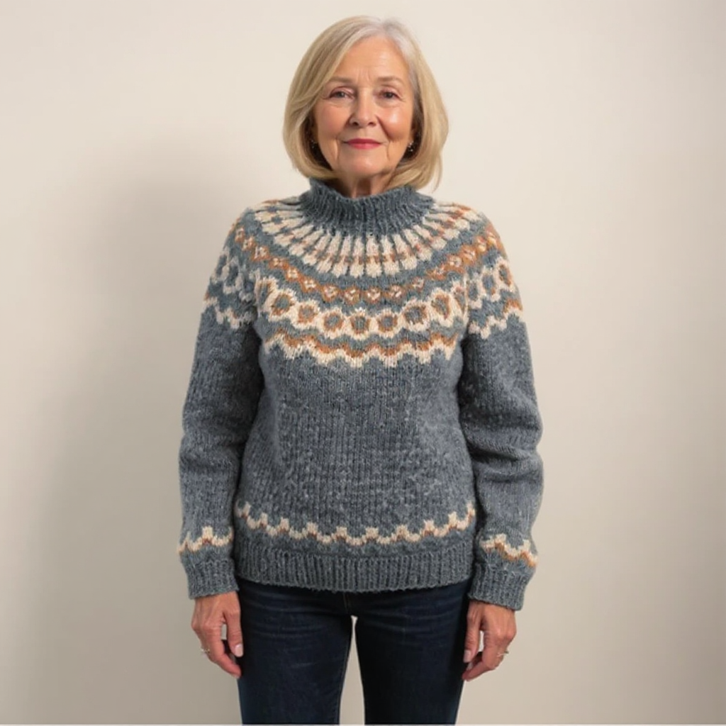 Fair Isle Yoke Mock Neck Knit Sweater 6
