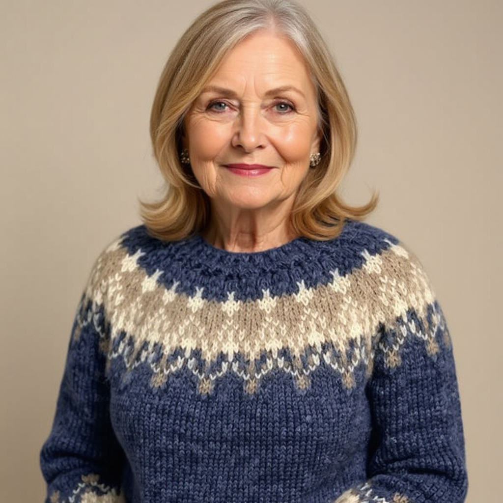 Crew Neck Fair Isle Knit Sweater 15