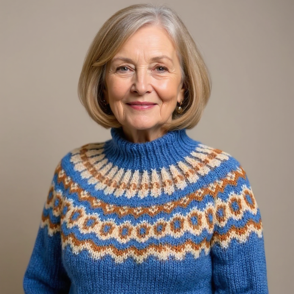 Fair Isle Yoke Mock Neck Knit Sweater 13