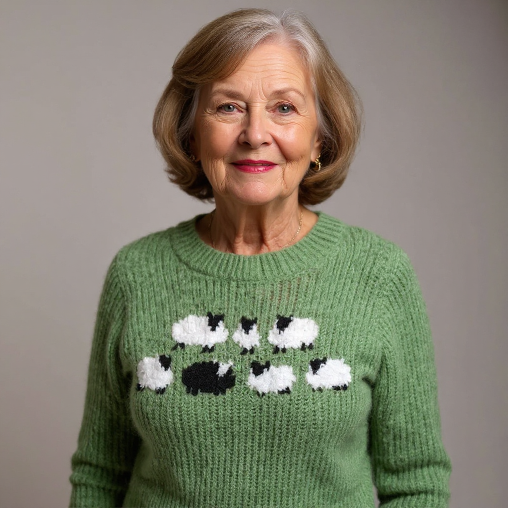 Crew Neck Sheep Motif Long Sleeve Knit Sweater 4