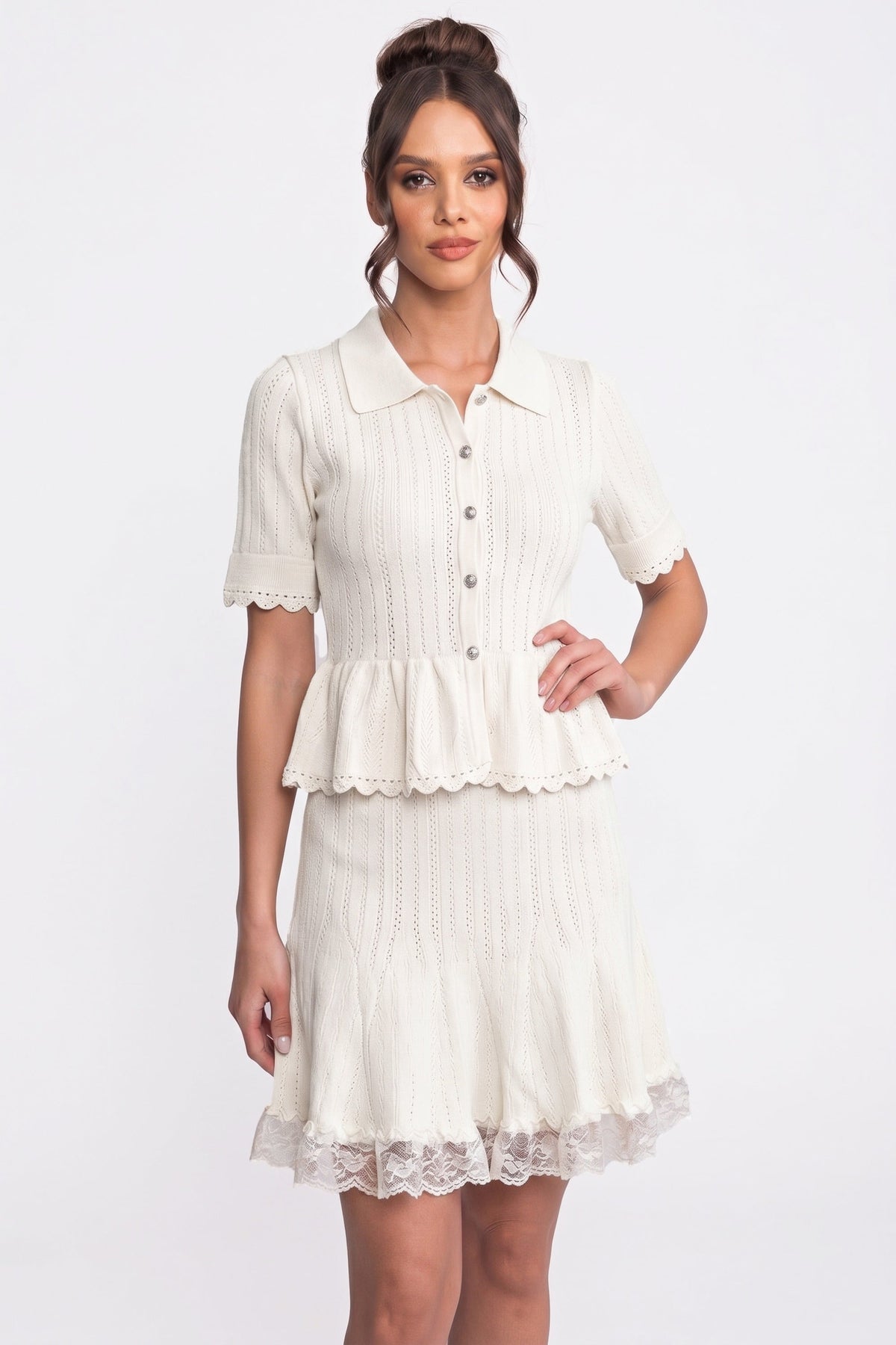 Polo-Collar Mini Dress - White