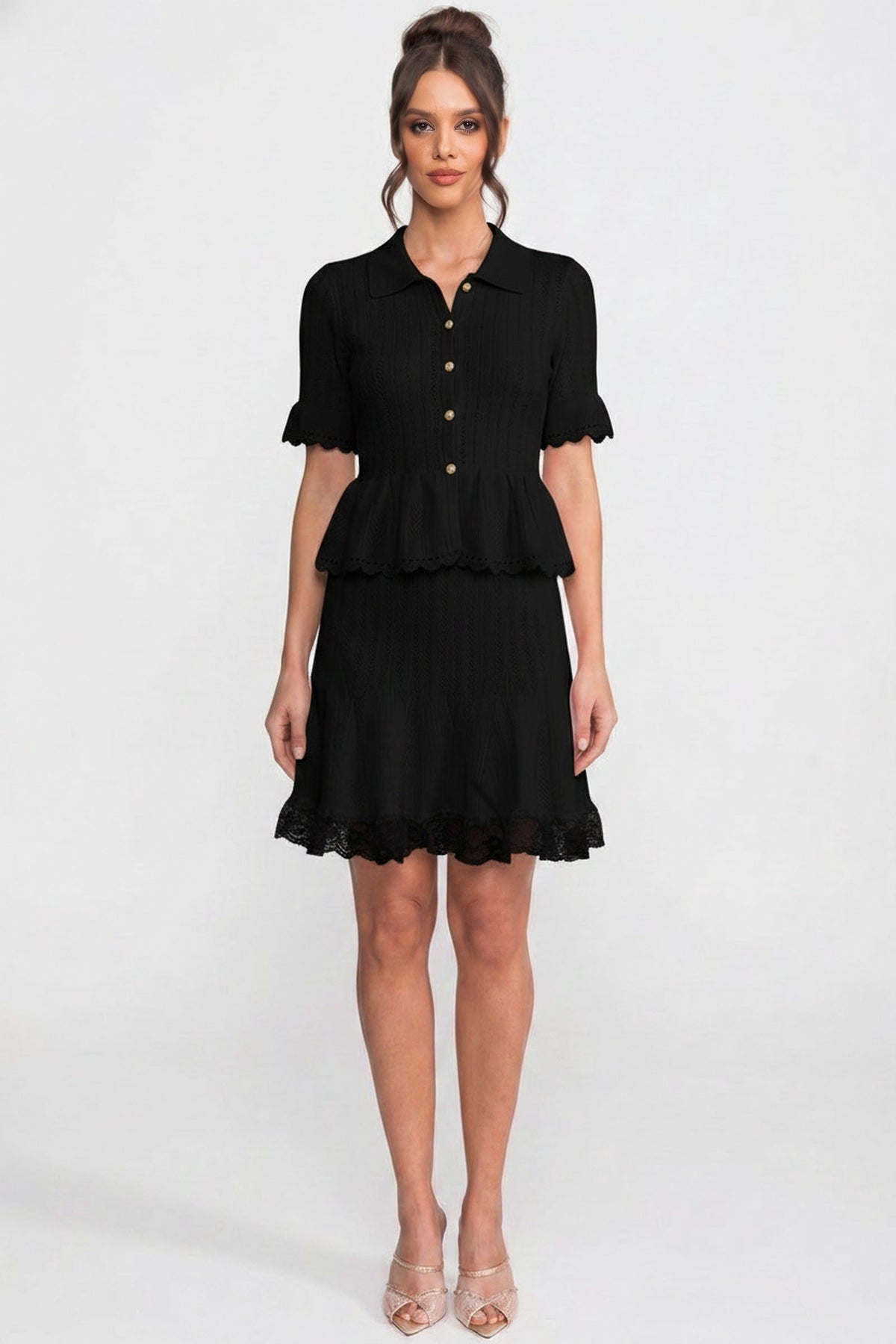 Polo-Collar Mini Dress - Black