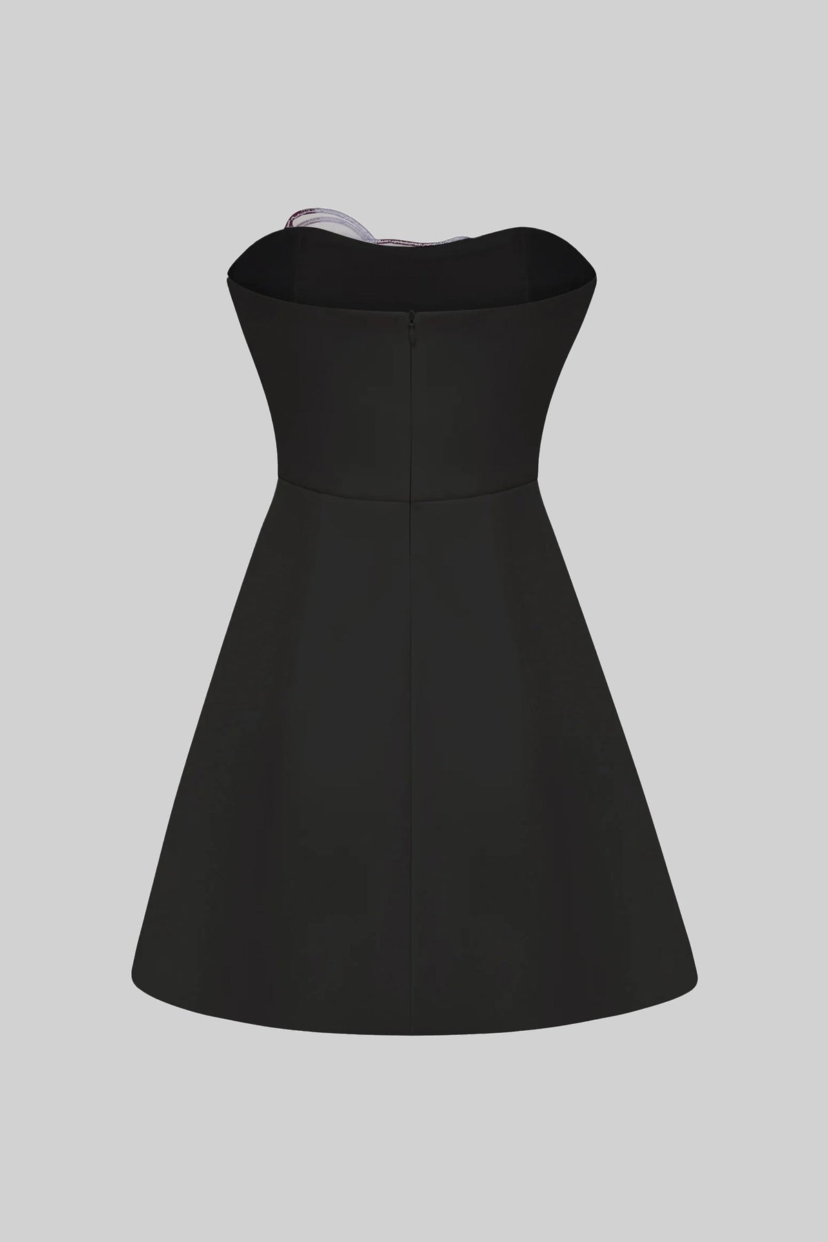 Strapless Mini Dress With 3D Iris Floral Appliqué - Black - View 10