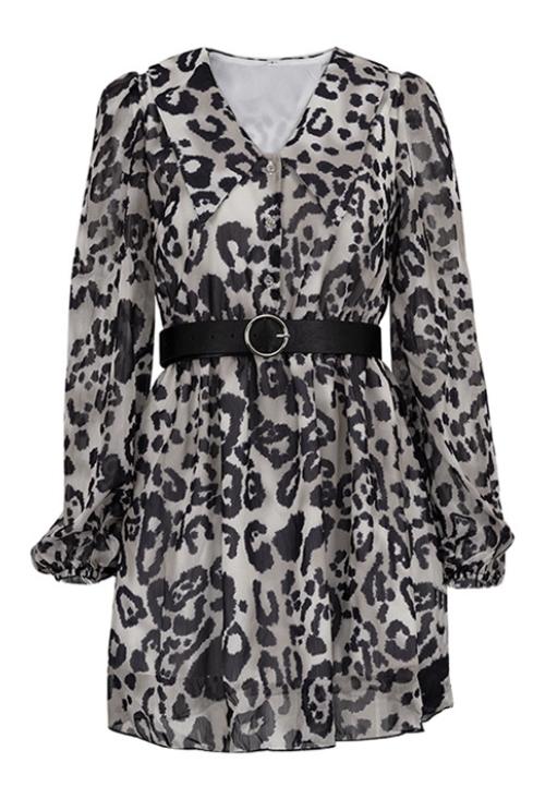 Melisa Printed Chiffon V Neck Mini Dress - View 5