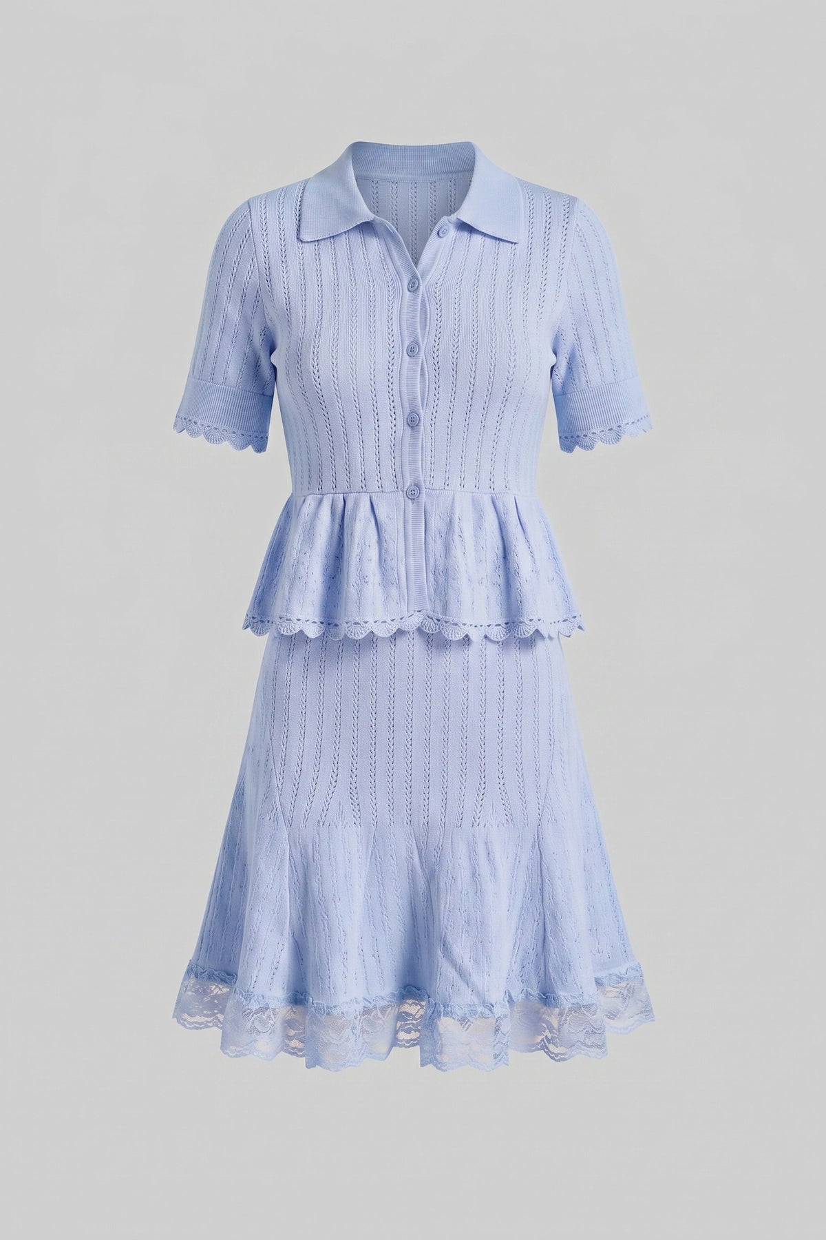 Polo-Collar Mini Dress - Blue - View 2