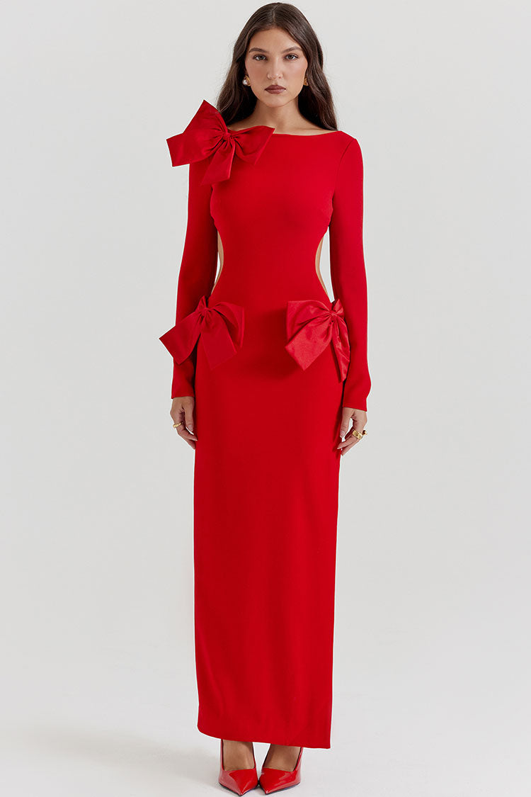 Long Sleeve Round Neck Cut Out High Split Bodycon Maxi Dress - View 4