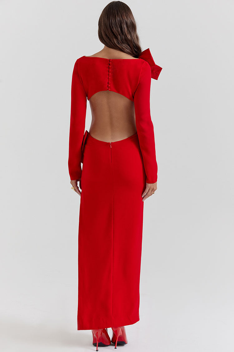 Long Sleeve Round Neck Cut Out High Split Bodycon Maxi Dress - View 6