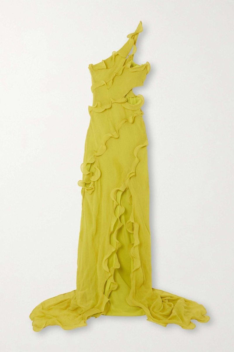 Gloria One Shoulder Ruffle Maxi Chiffon Dress - View 8