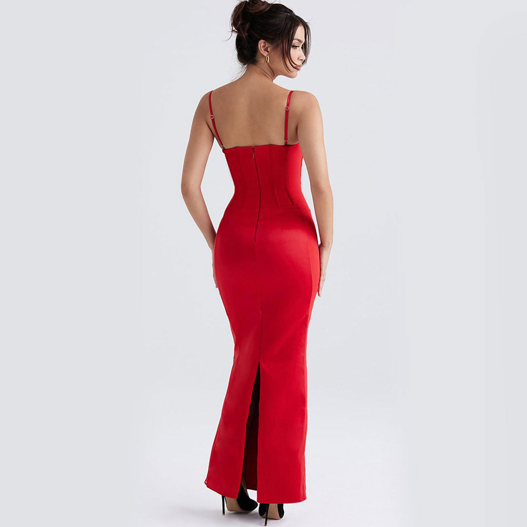 Sweetheart Spaghetti Strap Corset Bodycon Maxi Dress - View 3