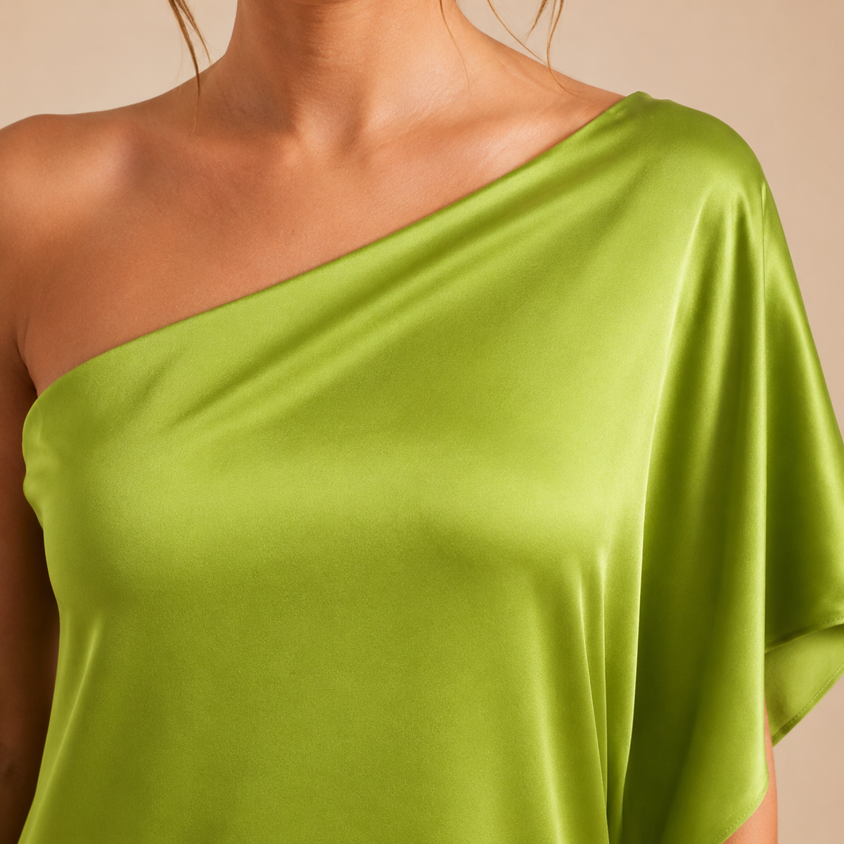 One Shoulder Batwing Sleeve Satin Side Split Maxi Dress 5