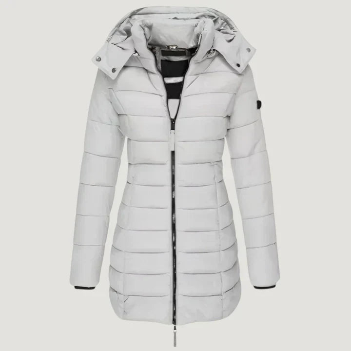 Hooded Zip Front Quilted Longline Puffer Coat 4