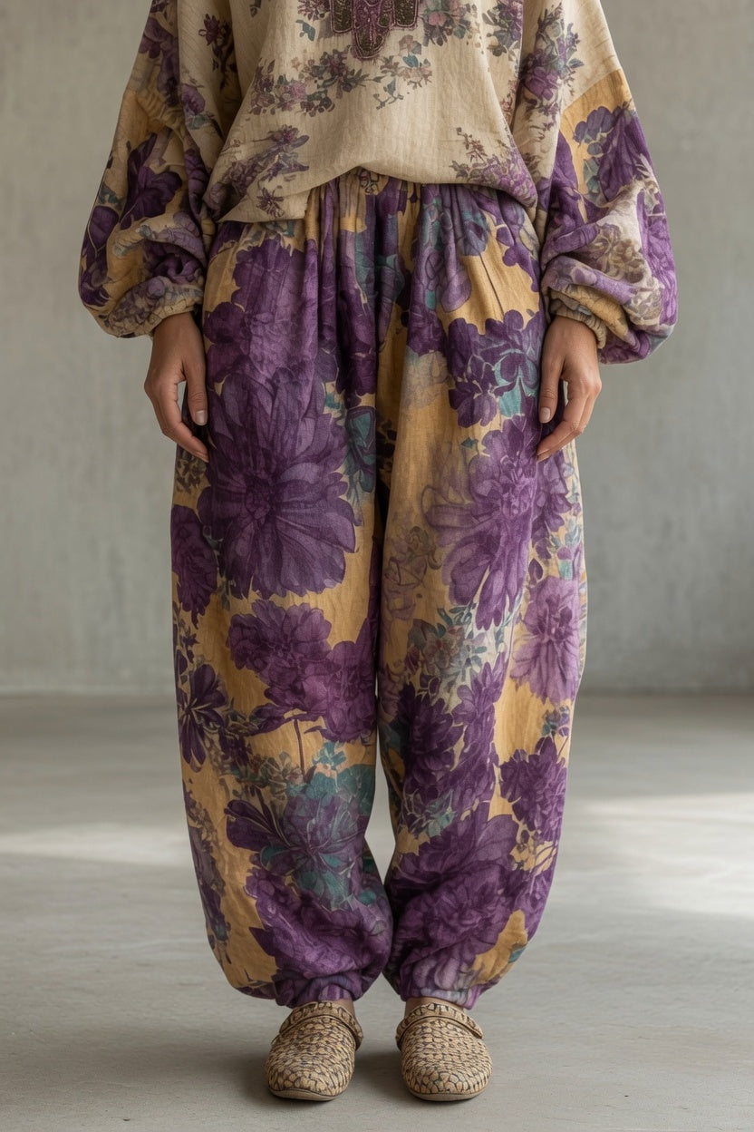 Floral Print V-Neck Top and Wide Leg Pants Two Piece Set 3