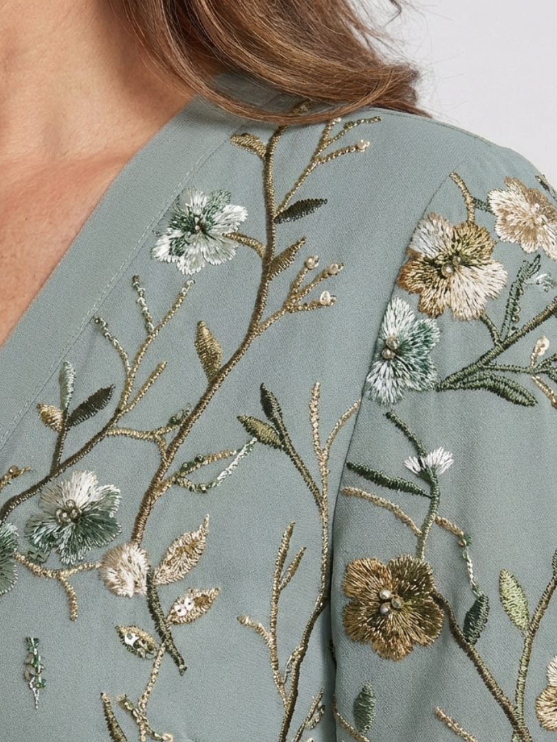 Floral Embroidered V-Neck Flutter Sleeve Maxi Dress 3