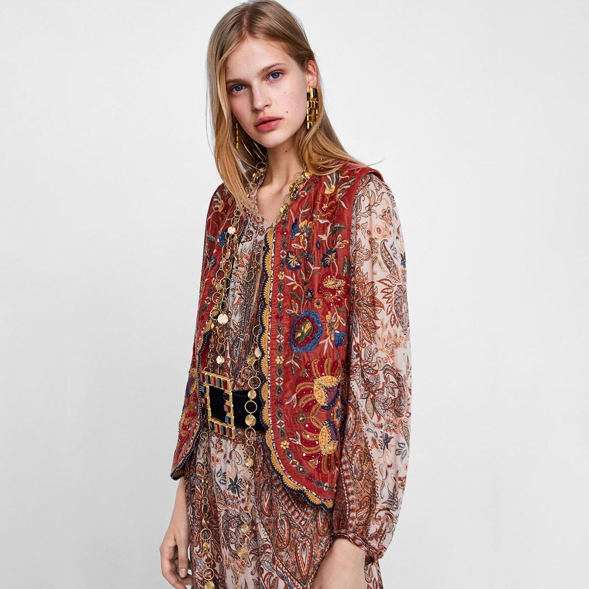 Floral Embroidered Beaded Boho Waistcoat 4
