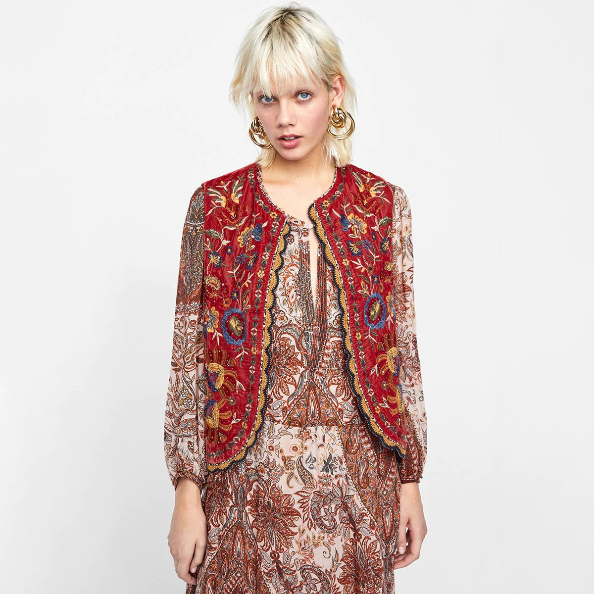 Floral Embroidered Beaded Boho Waistcoat 5