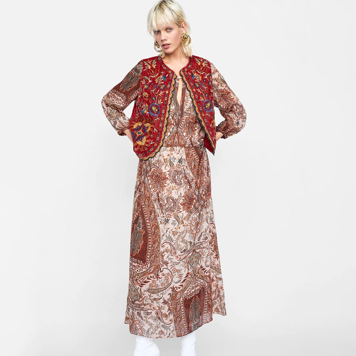 Floral Embroidered Beaded Boho Waistcoat 8