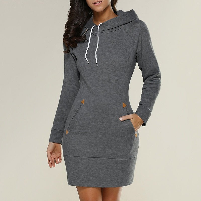 Hooded Long Sleeve Drawstring Mini Bodycon Sweatshirt Dress - View 2