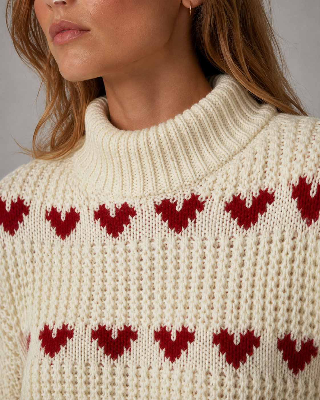 Heart Pattern Chunky Knit Mock Neck Sweater 4