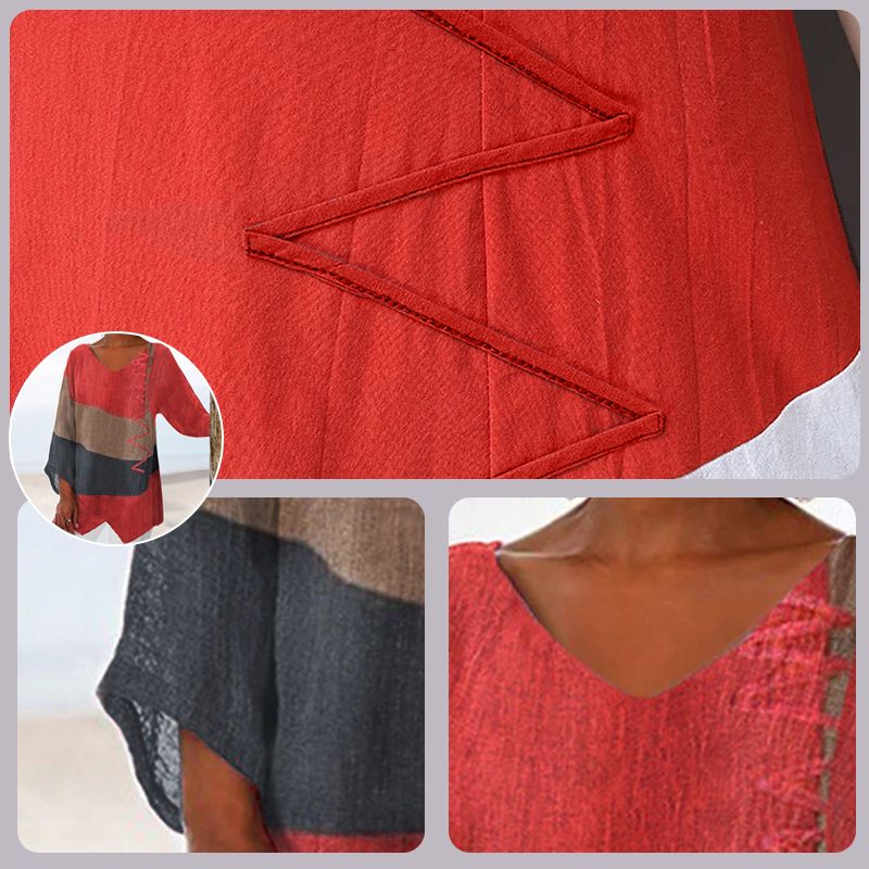 Colorblock V-Neck Long Sleeve Asymmetric Hem Top 4