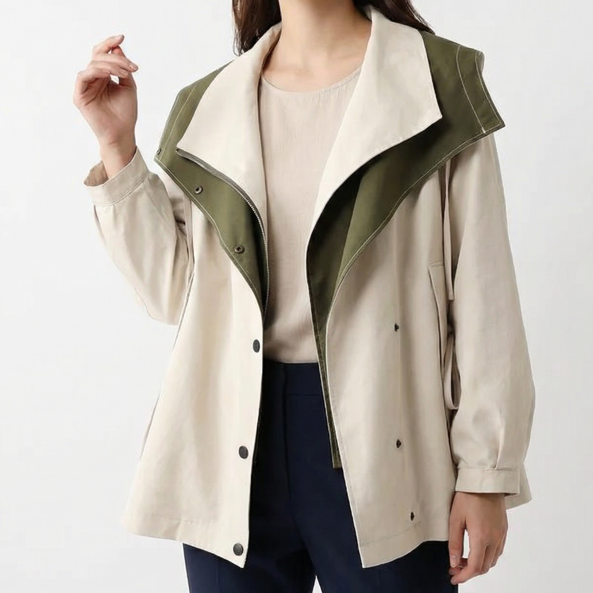 Contrast Oversized Lapel Button Front Utility Jacket