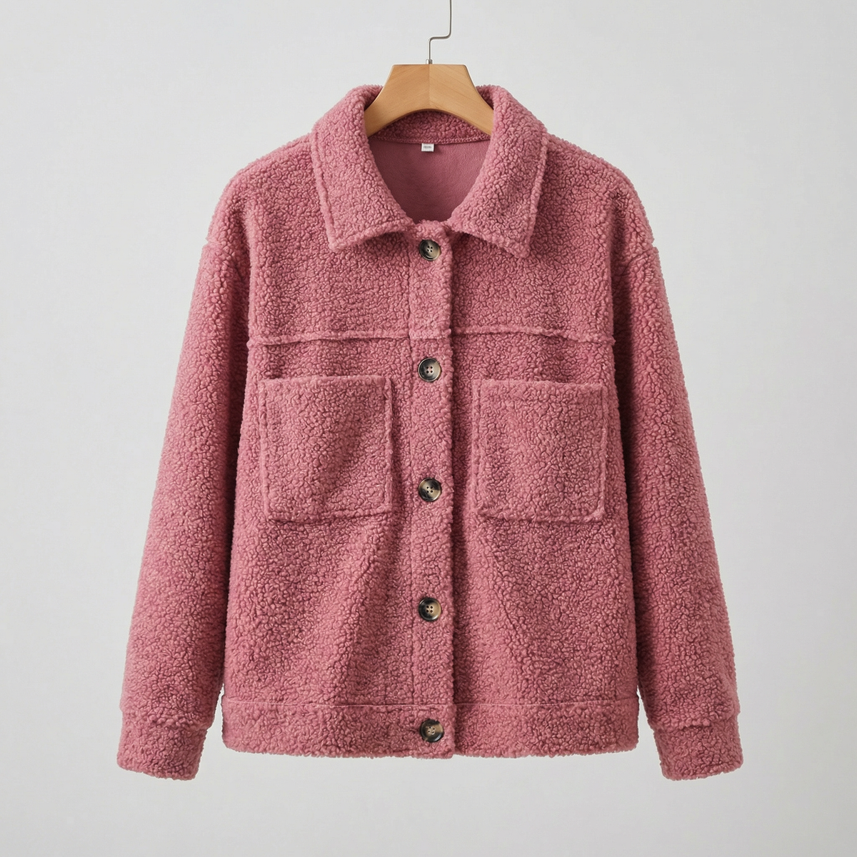 Button Front Chest Pocket Sherpa Fleece Shacket