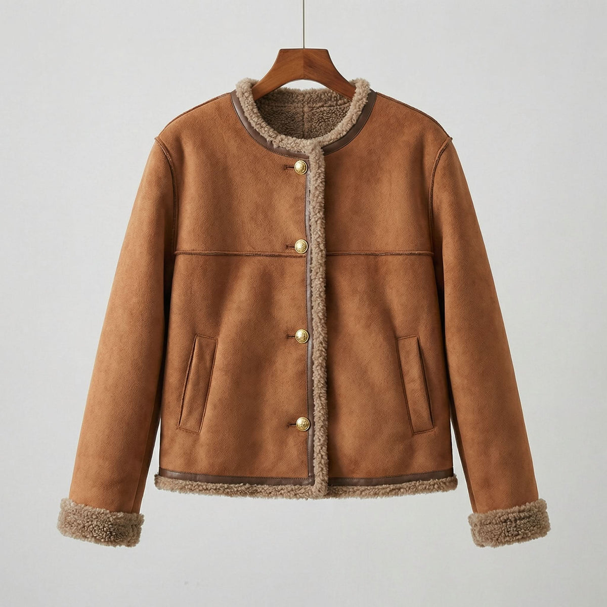 Faux Suede Shearling Lined Button Front Jacket 3