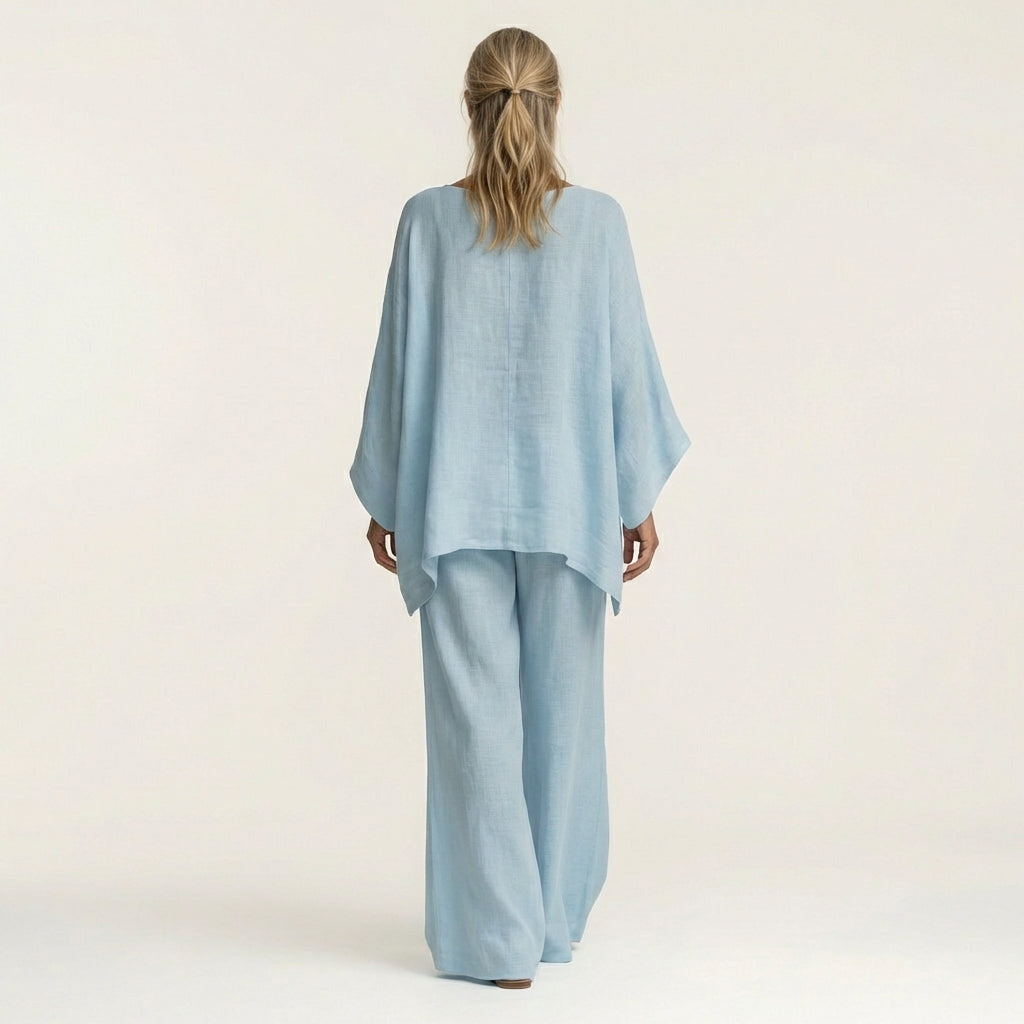Linen Look Asymmetric Hem Top and Wide Leg Pants Two Piece Set 5