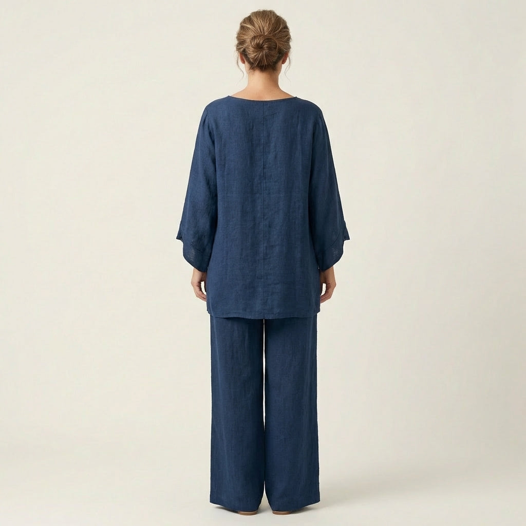 Linen Look Asymmetric Hem Top and Wide Leg Pants Two Piece Set 8