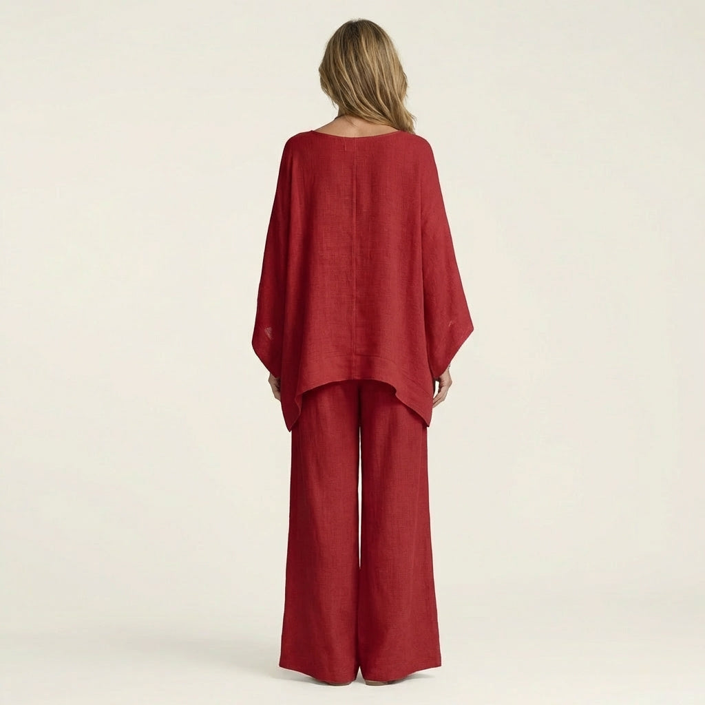 Linen Look Asymmetric Hem Top and Wide Leg Pants Two Piece Set 7