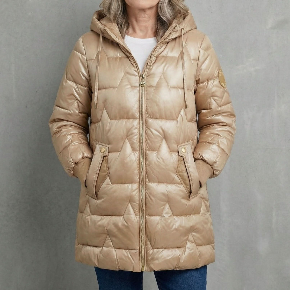 Hooded Zip Front Quilted Longline Puffer Coat