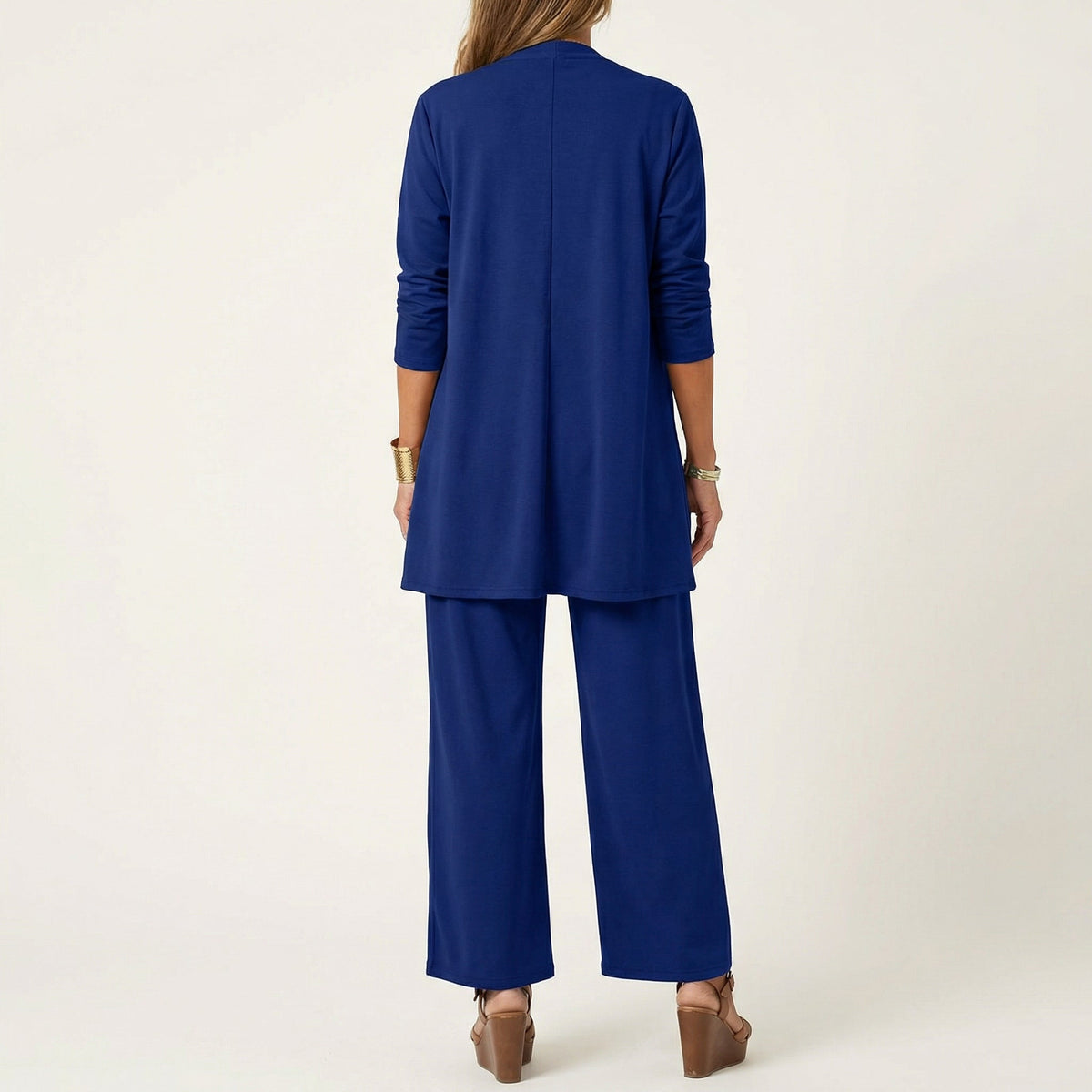Long Sleeve Open Front Duster Top and Wide Leg Pants Three Piece Set 5