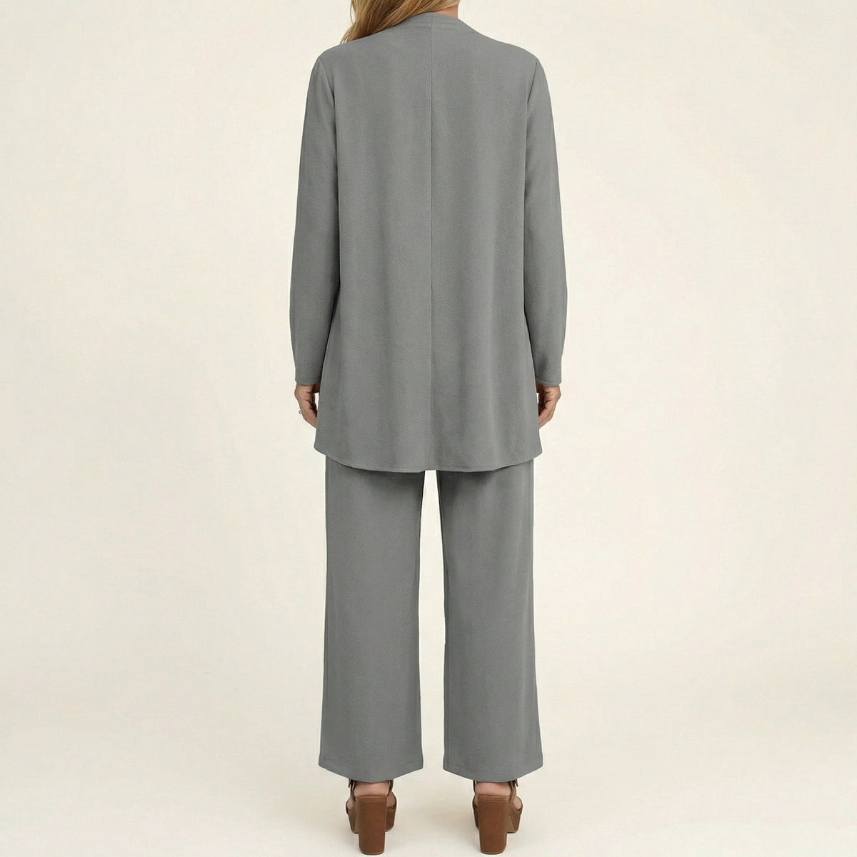 Long Sleeve Open Front Duster Top and Wide Leg Pants Three Piece Set 8
